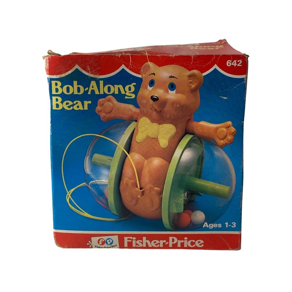 Vintage 1979 Fisher Price Bob Along Bear 642 Pull Toy Original Pull String box